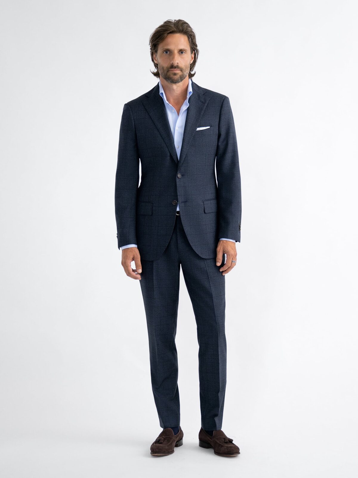 Drago Grey Melange Glen Plaid S130s Allen Suit - Custom Fit Tailored  Clothing
