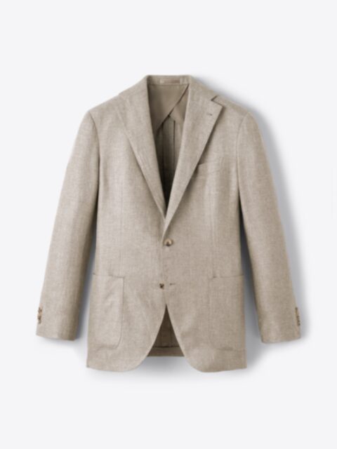 Herringbone Double-Sided Cozy Brushed Flannel Jacket Weight Suiting - Beige-Sand