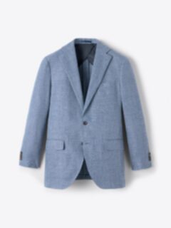 Shop Drago Faded Blue Glen Plaid Wool and Linen Bedford Jacket