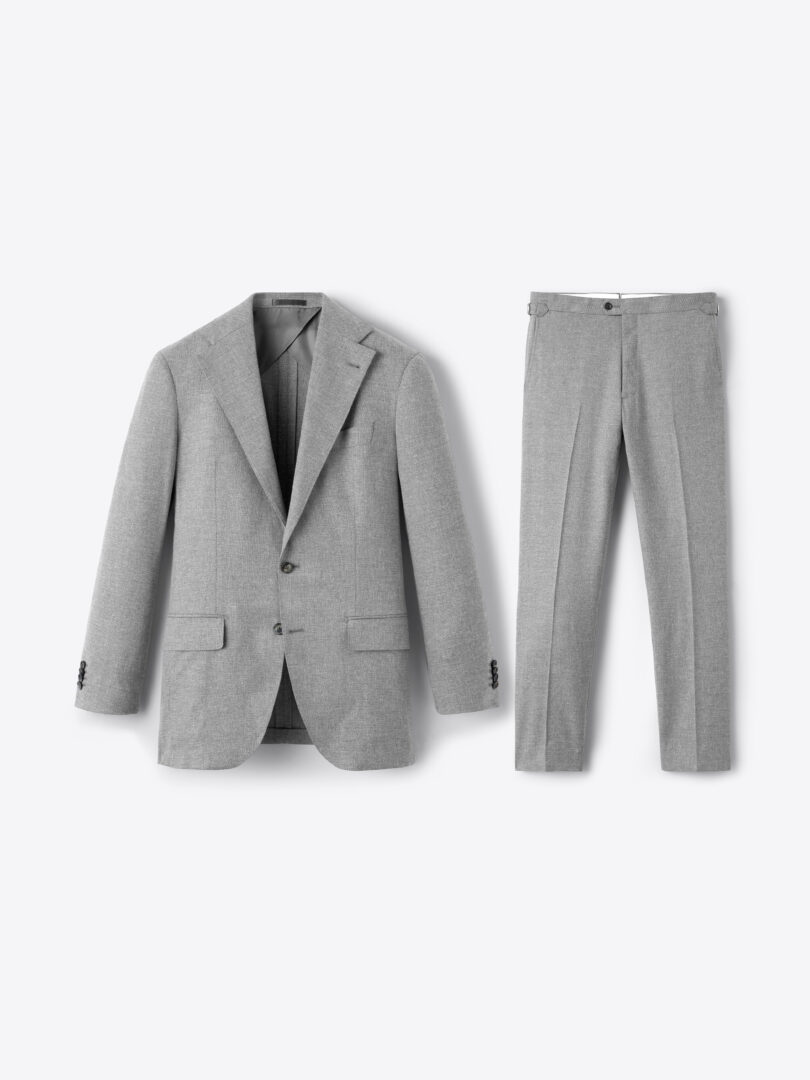 Men’s Grey Stretch Wool Blend Hopsack Bedford Suit Thumb