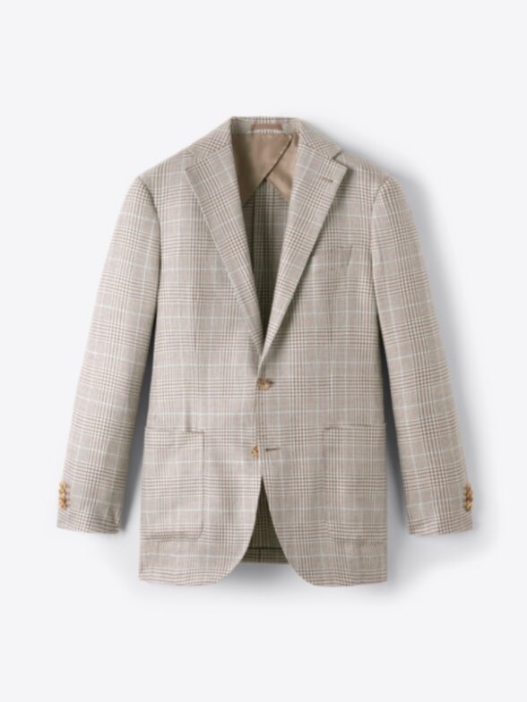 Thumb Photo of Beige Prince of Wales Wool Silk and Linen Bedford Jacket