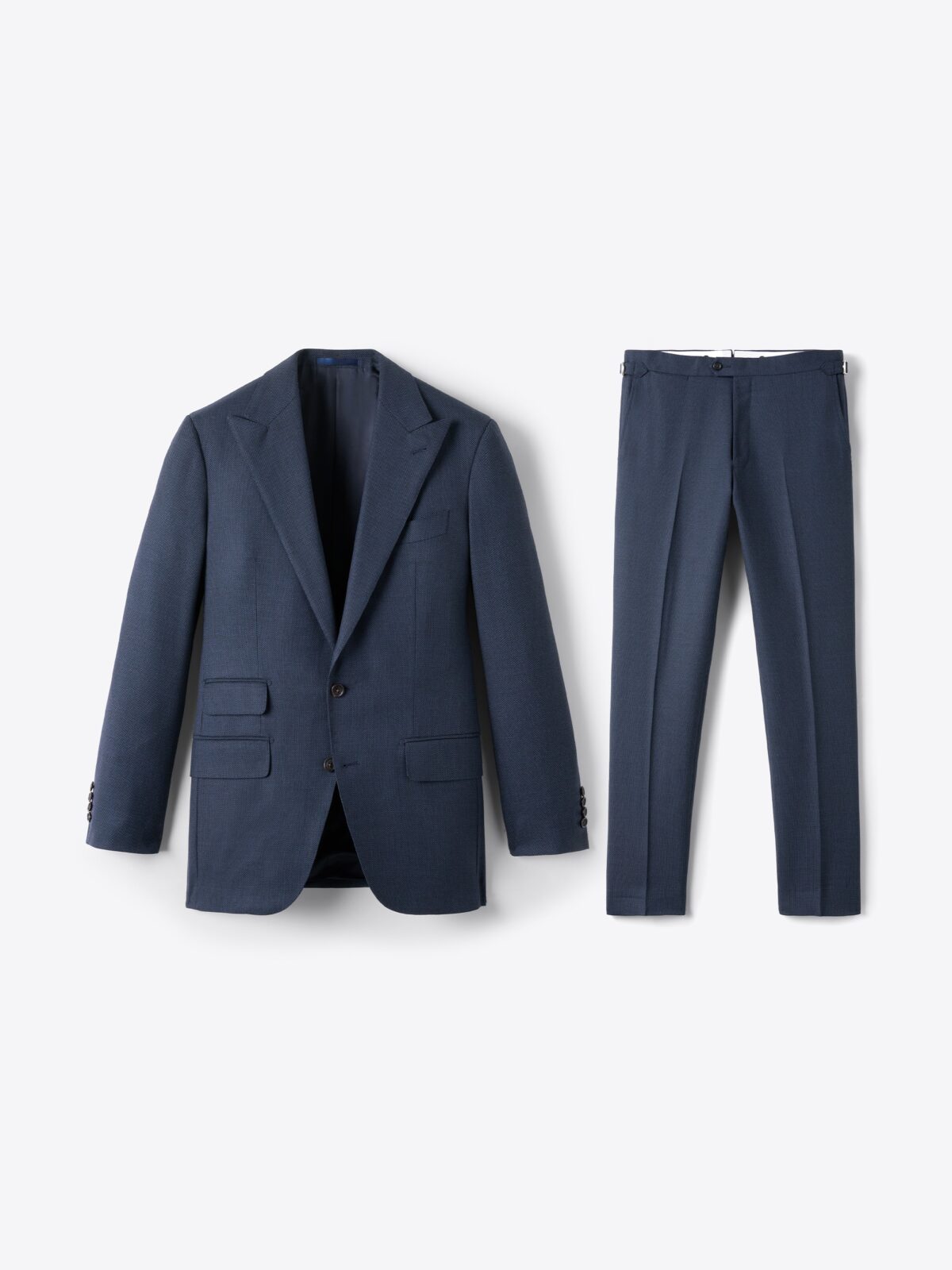 Peak Lapel Drago Navy Birdseye S130s Suffolk Suit - Custom