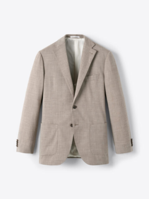 Beige Glen Plaid Wool and Linen Waverly Jacket - Custom Fit
