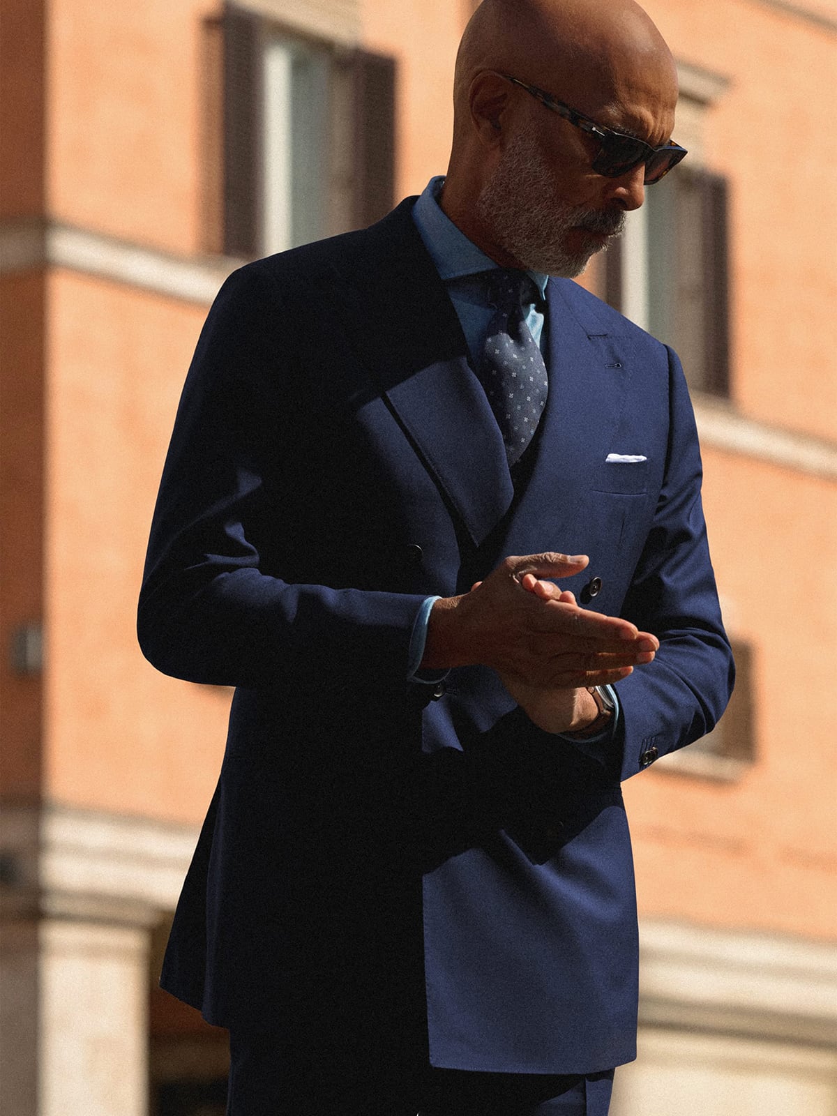 Double Breasted VBC Navy Fresco Carmine Suit - Custom Fit Tailored
