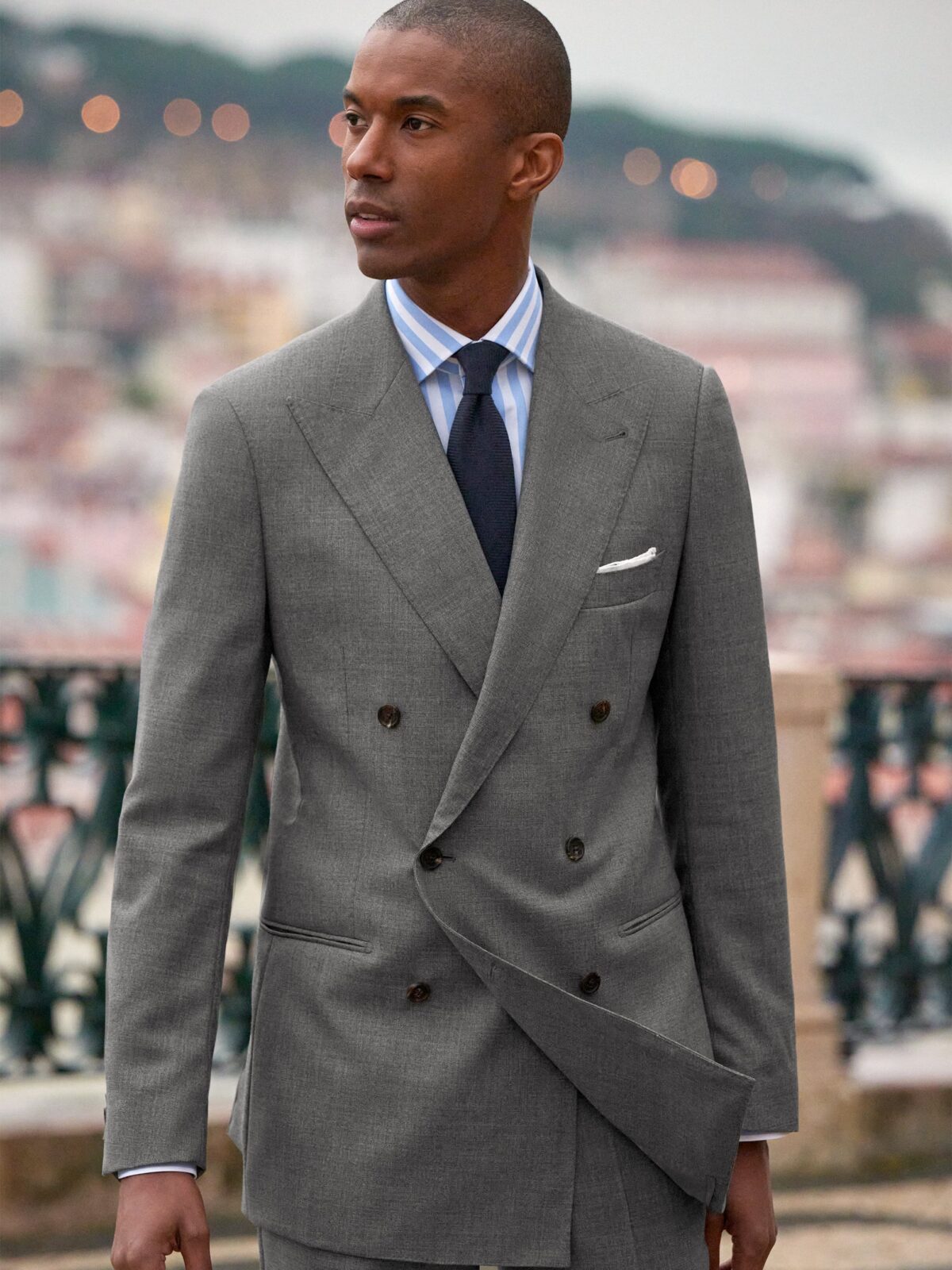 Peak Lapel Suit Double Button Peak Lapel Light Gray Double