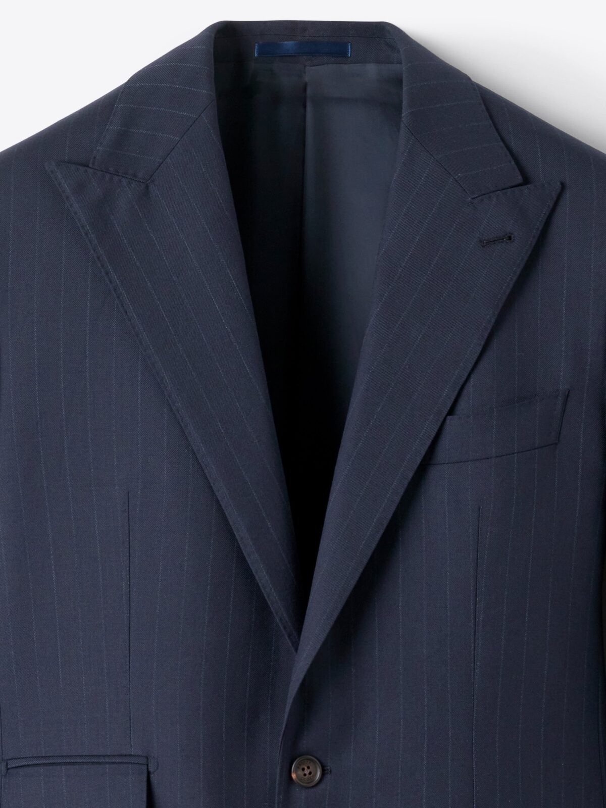 Peak Lapel Drago Navy Pinstripe S130s Allen Suit Jacket - Custom