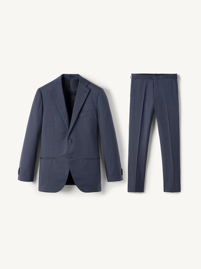 Men’s Loro Piana Fabric Navy Tropical Wool Suit Thumb