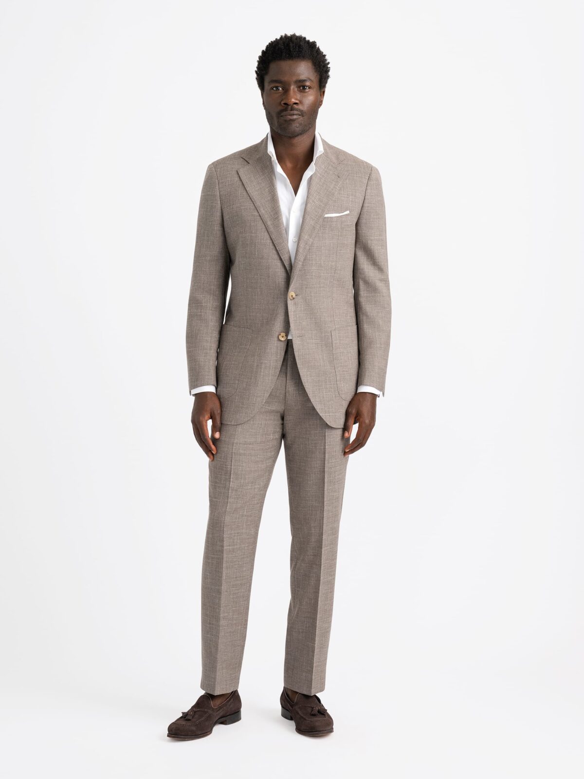 スーツ Paul Smith Loro Piana Matching cloth L2 Loro Piana Taupe Wool Silk and Linen Mercer Suit - Custom Fit