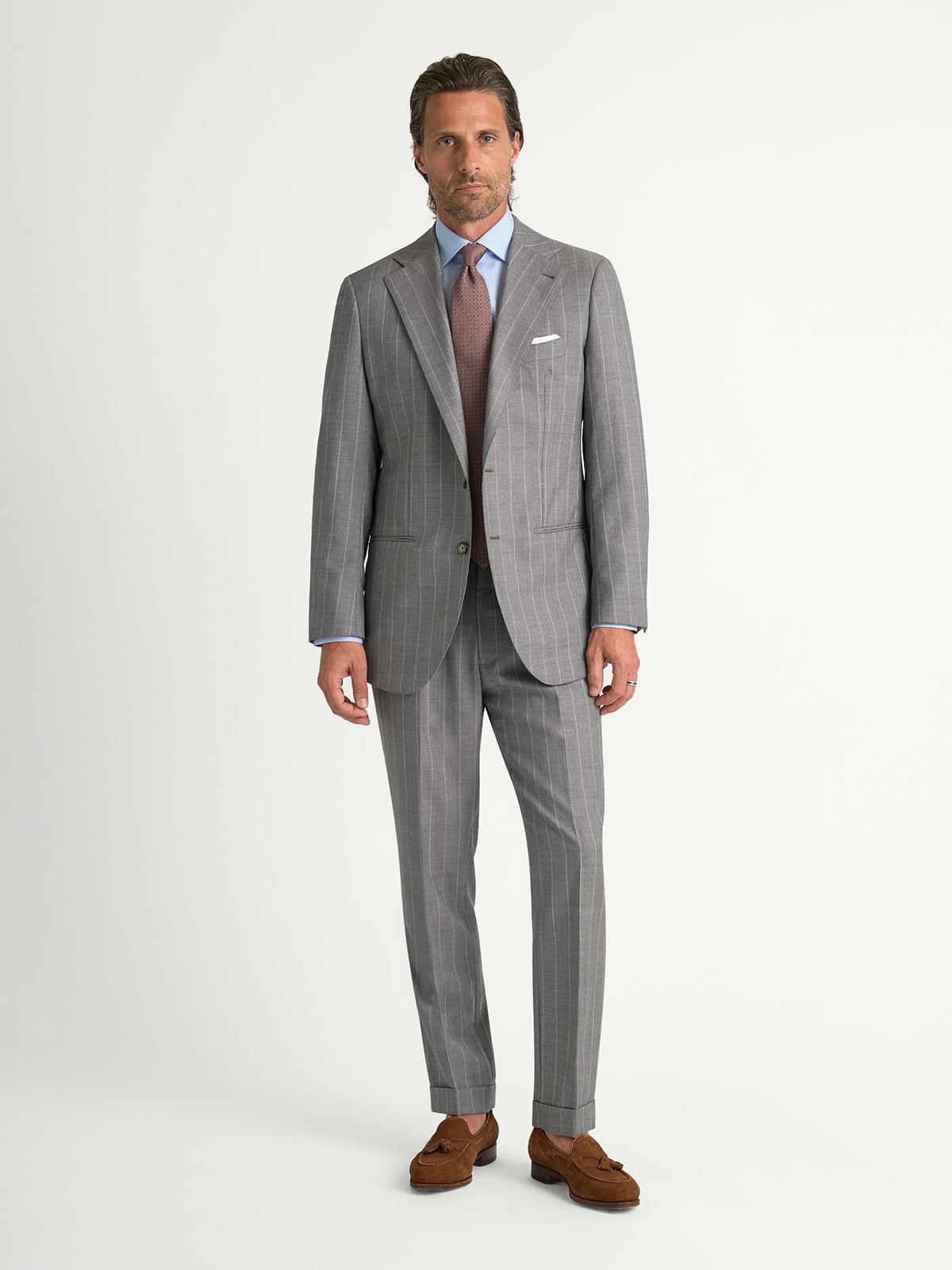 VBC Light Grey Pinstripe Tropical Fresco Downing Suit - Custom Fit