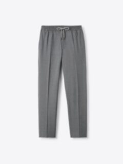 Light Grey Stretch Wool Drawstring Trouser - Custom Fit Tailored