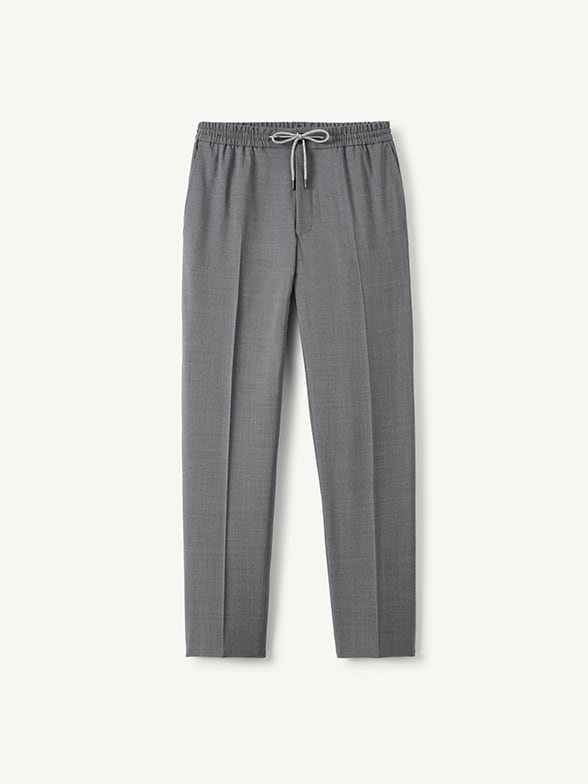 Thumb Photo of Light Grey Stretch Wool Drawstring Trouser