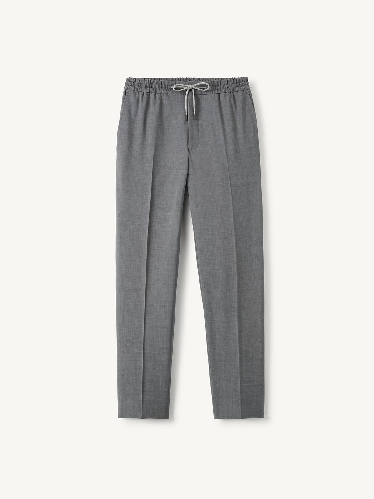 Light Grey Stretch Wool Drawstring Trouser - Custom Fit Tailored  display picture 1