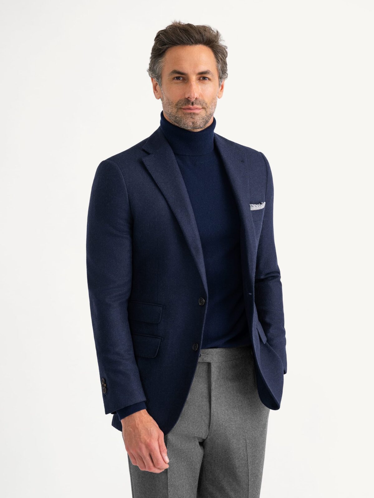 Loro Piana Fabric Navy Wool Cashmere Walker Jacket - Custom Fit