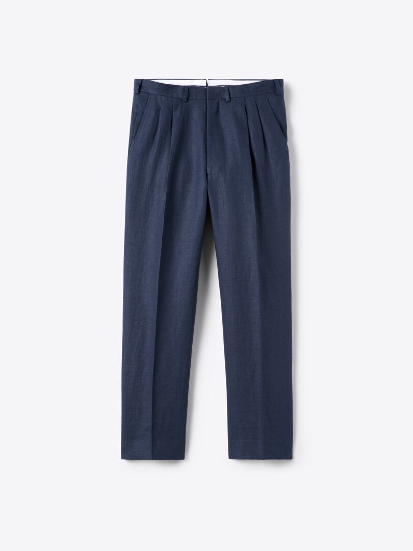 Men’s Portofino Navy Linen Wide Leg Pleated Dress Pant Thumb