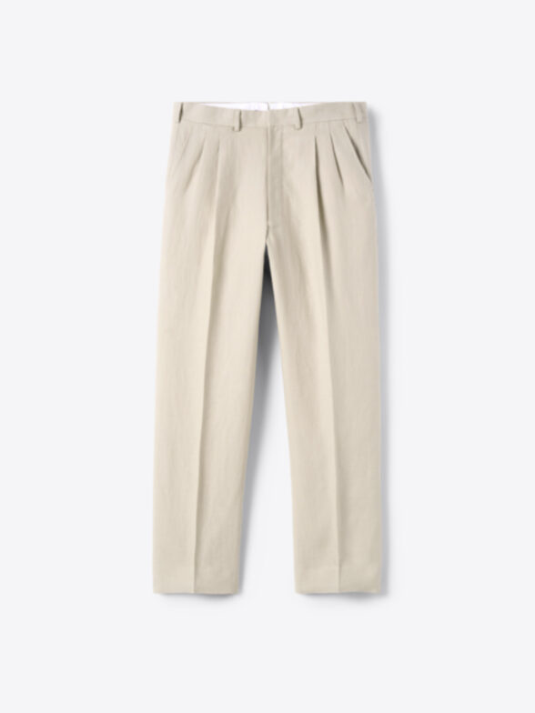 Thumb Photo of Beige Linen Wide Leg Double Pleated Dress Pant