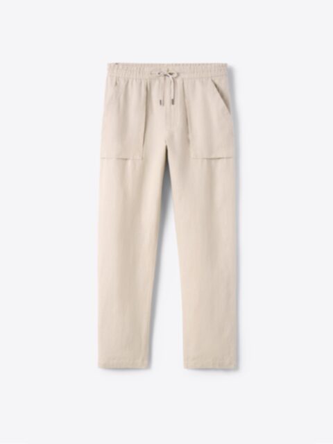 Natural Beige Linen Palermo Drawstring Pant - Custom Fit Pants