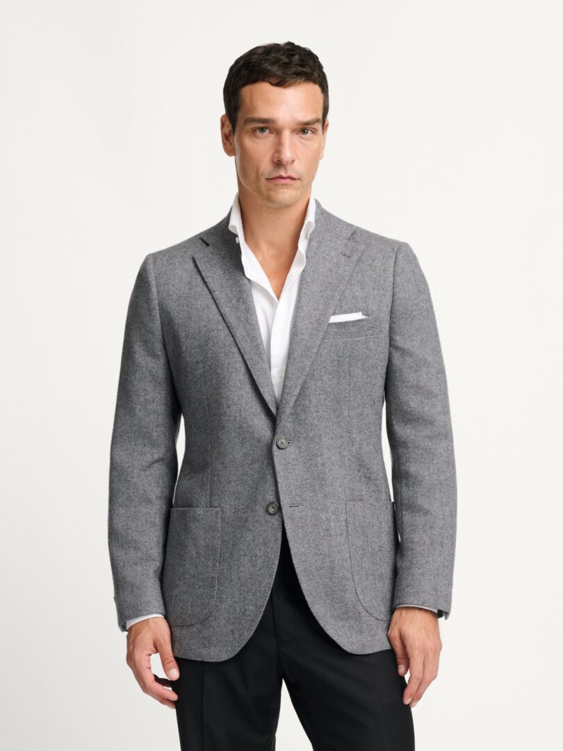 Angelico Grey Herringbone Italian Wool Flannel Thumb Detail