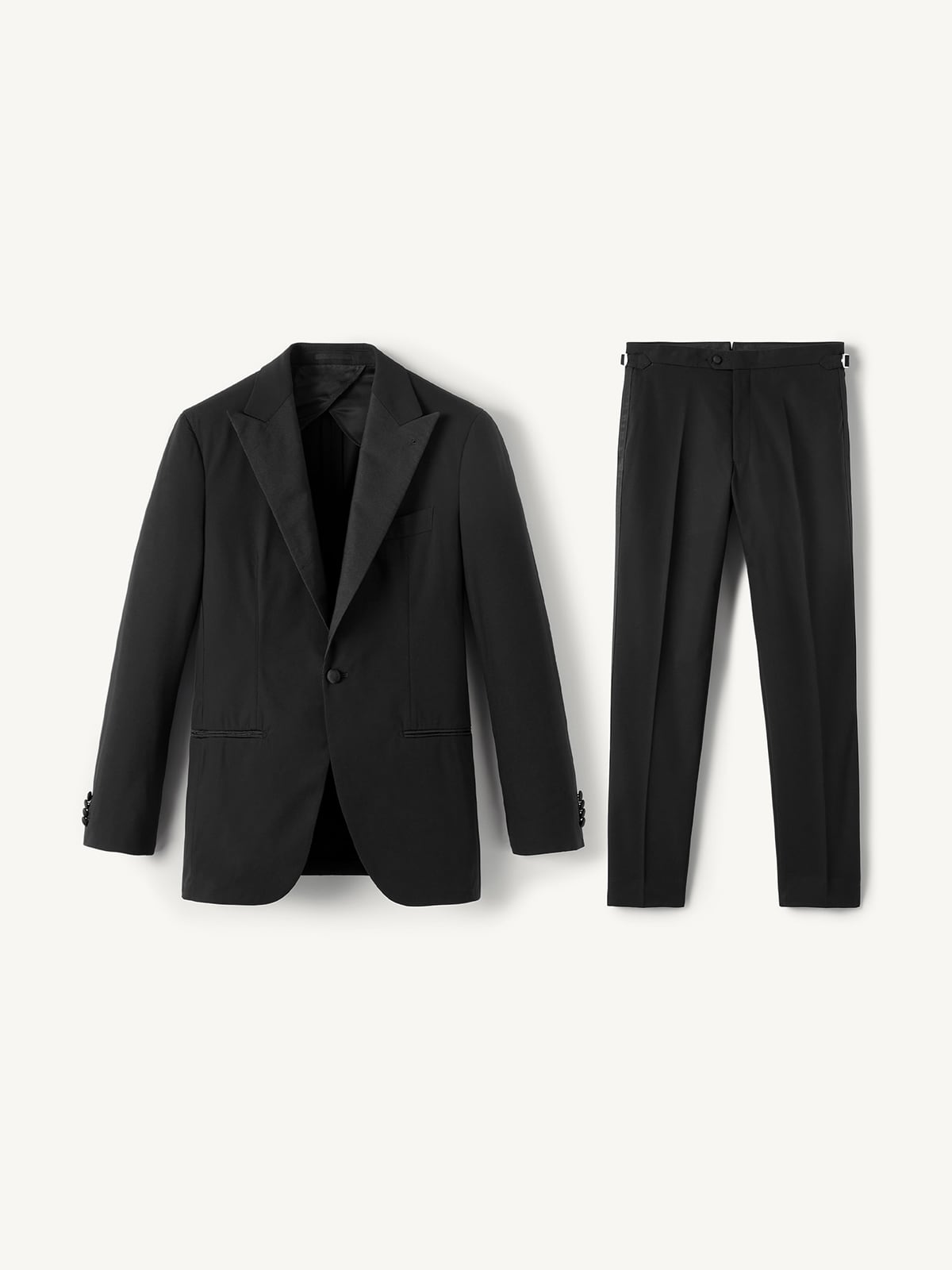 Peak Lapel Black High Twist Cotton Tuxedo - Custom Fit Tailored 
