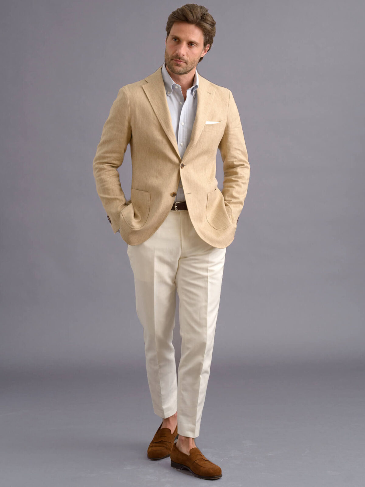 Waverly Beige Stretch Cotton and Linen Twill Jacket - Custom Fit