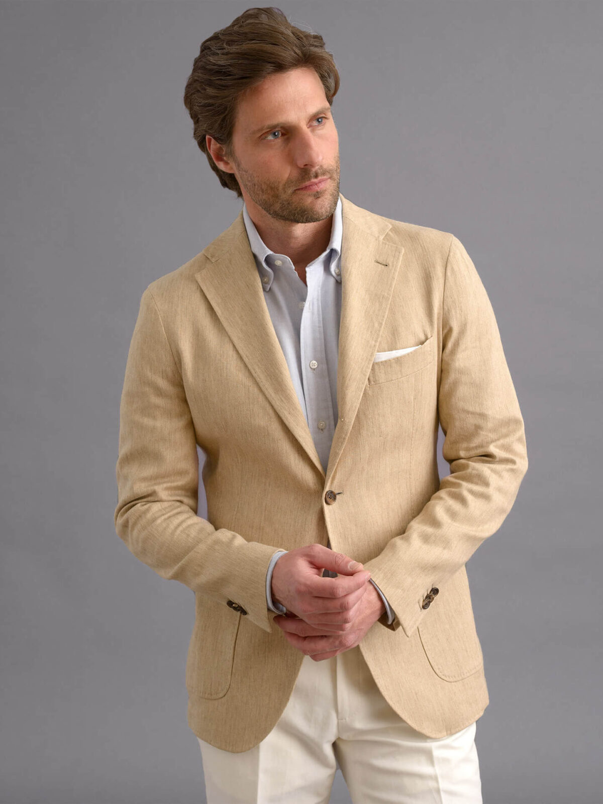 Waverly Beige Stretch Cotton and Linen Twill Jacket - Custom Fit