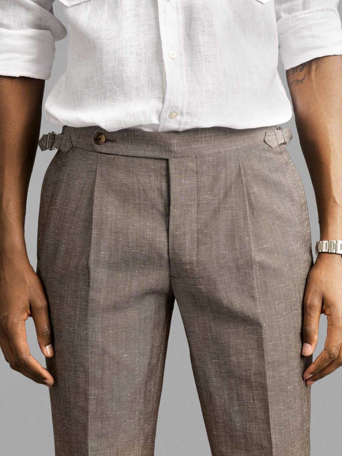 Mocha Wool and Linen Stretch Dress Pant - Custom Fit Tailored Clothing