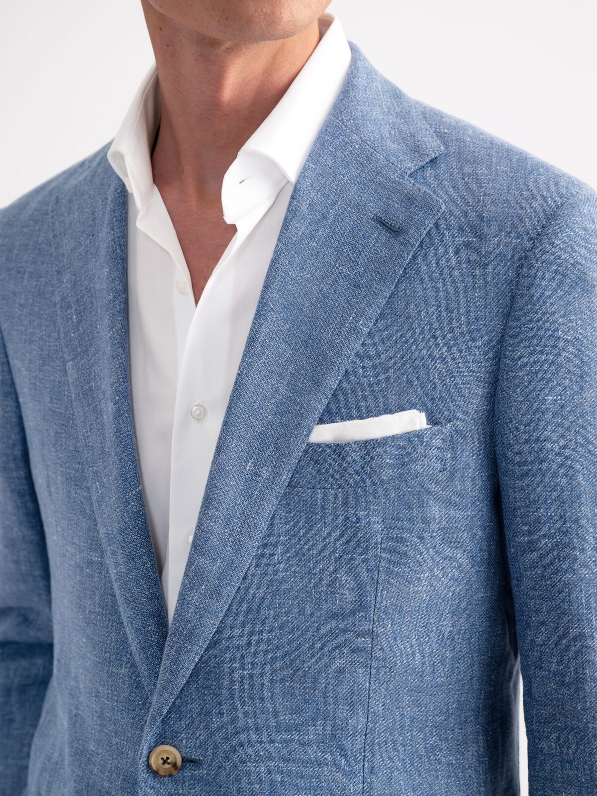 Blue Linen and Lyocell Twill Bedford Jacket - Custom Fit Tailored