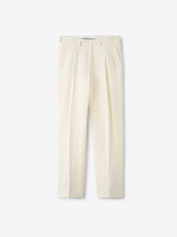 Thumb Photo of Ivory Linen Wide Leg Double Pleated Dress Pant