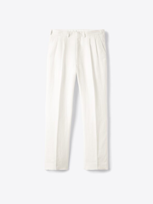 Thumb Photo of Ivory Linen Wide Leg Double Pleated Dress Pant