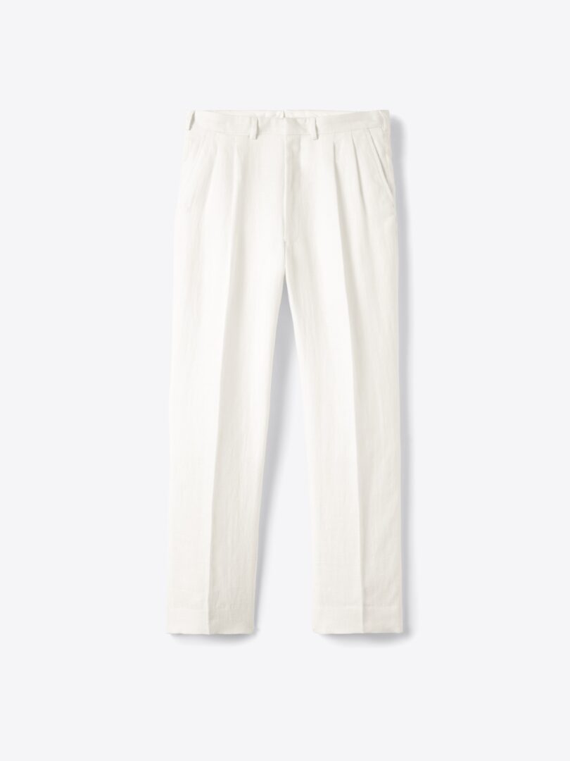 Men’s Ivory Linen Wide Leg Double Pleated Dress Pant Thumb