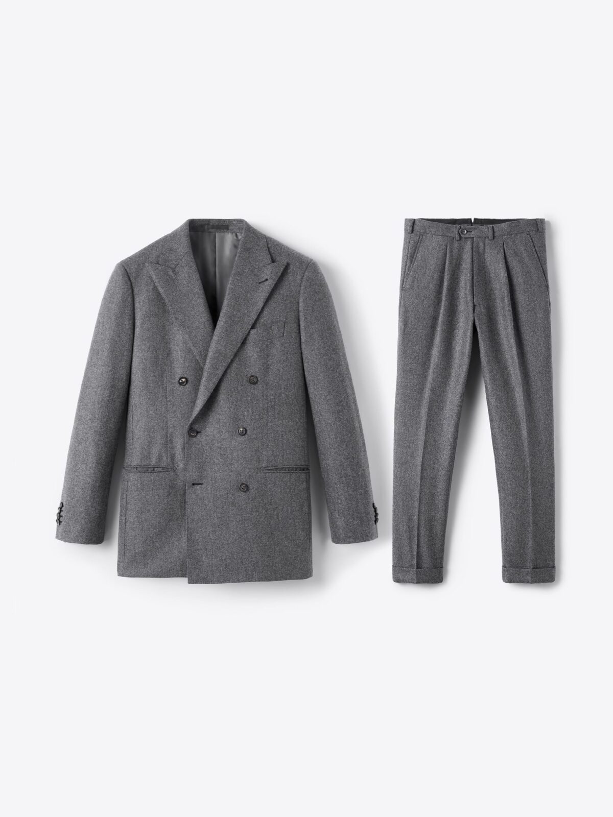 Double Breasted VBC Grey Wool Flannel Carmine Suit - Custom