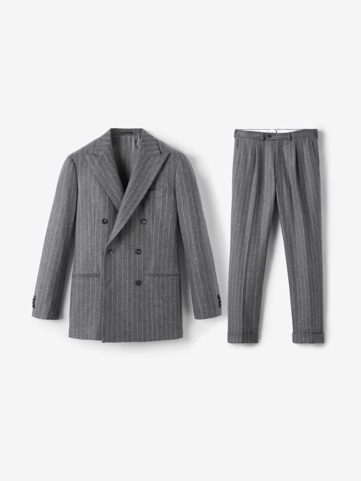Double Breasted VBC Grey Chalkstripe Flannel Carmine Suit - Custom  