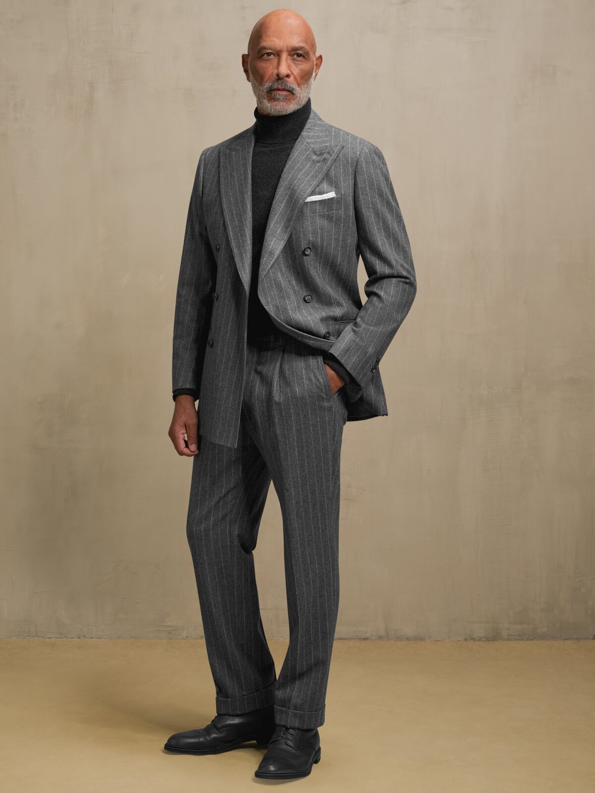 Double Breasted VBC Grey Chalkstripe Flannel Carmine Suit - Custom