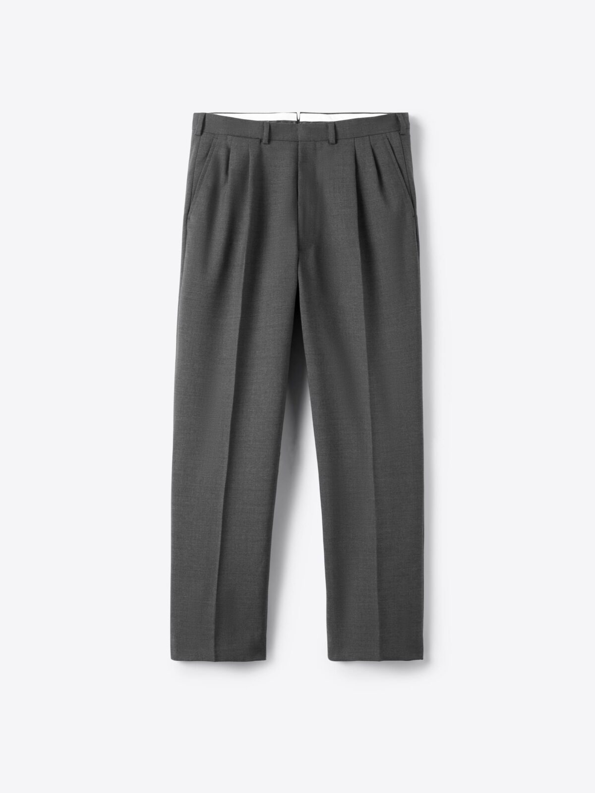 Dark Grey Wide Leg Pleated 3 Ply Fresco Trouser - Custom Fit