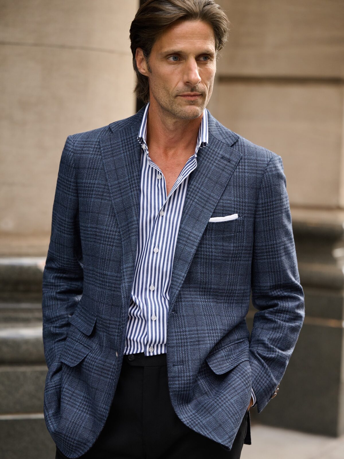 Loro Piana Fabric Faded Navy Prince of Wales Walker Jacket