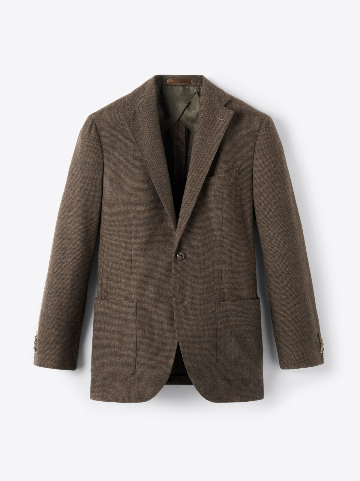 【美品】オンリープレミオ DRAGO メンズスーツ 44 S ブラウン 春秋 Drago Brown Houndstooth S130s Flannel Bedford Jacket - Custom Fit
