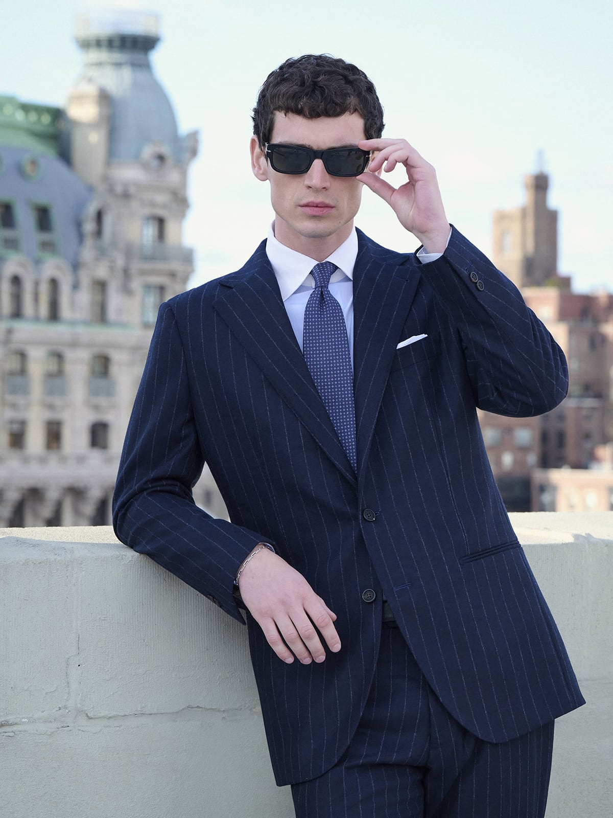〓N.HOOLYWOOD COMPILE〓NAVY WOOLストライプ スーツ VBC Navy Chalkstripe Wool Flannel Downing Suit - Custom Fit