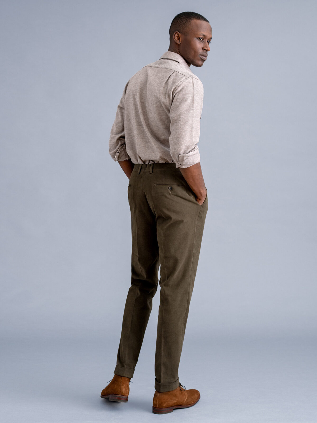 Khaki Woven Double Belt Loop Suit Pants