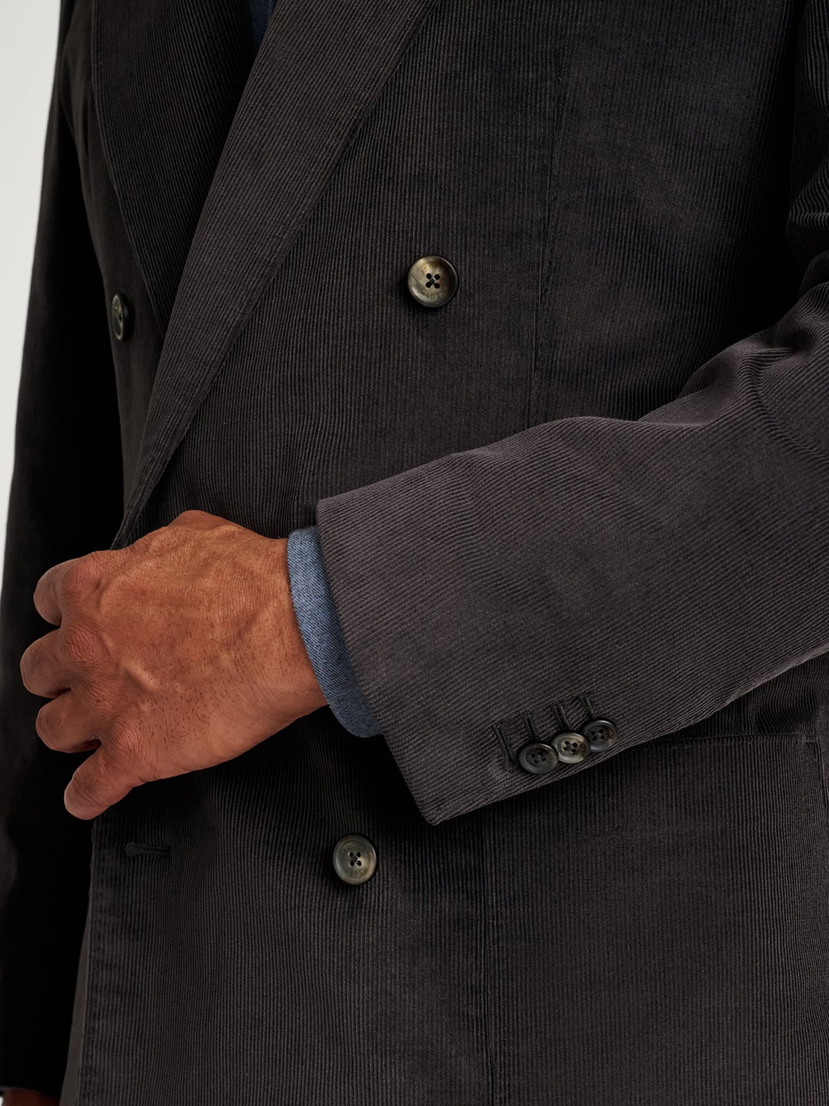 【美品】SUIT SELECT DUCA VISCONTI セットアップ Double Breasted Duca Visconti Dark Grey Stretch Corduroy Suit