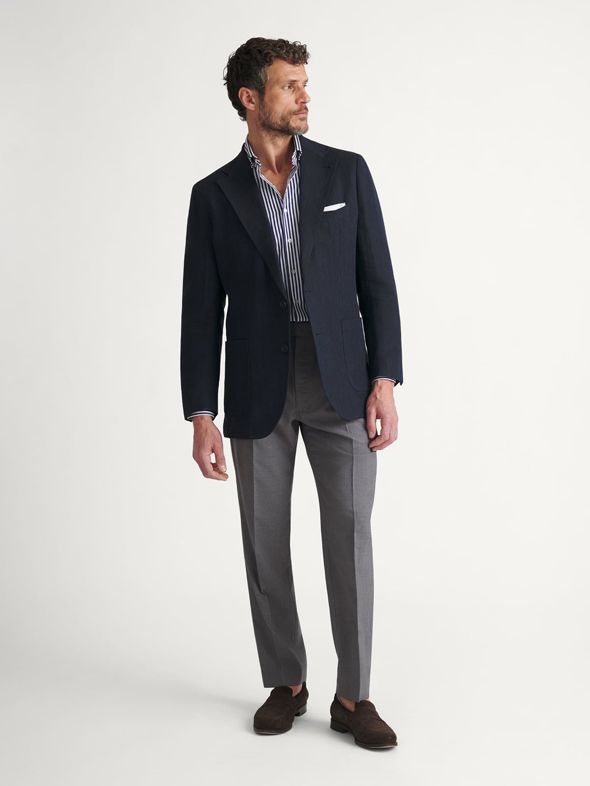 Drago Navy Herringbone Wool Linen Portofino Jacket - Custom Fit