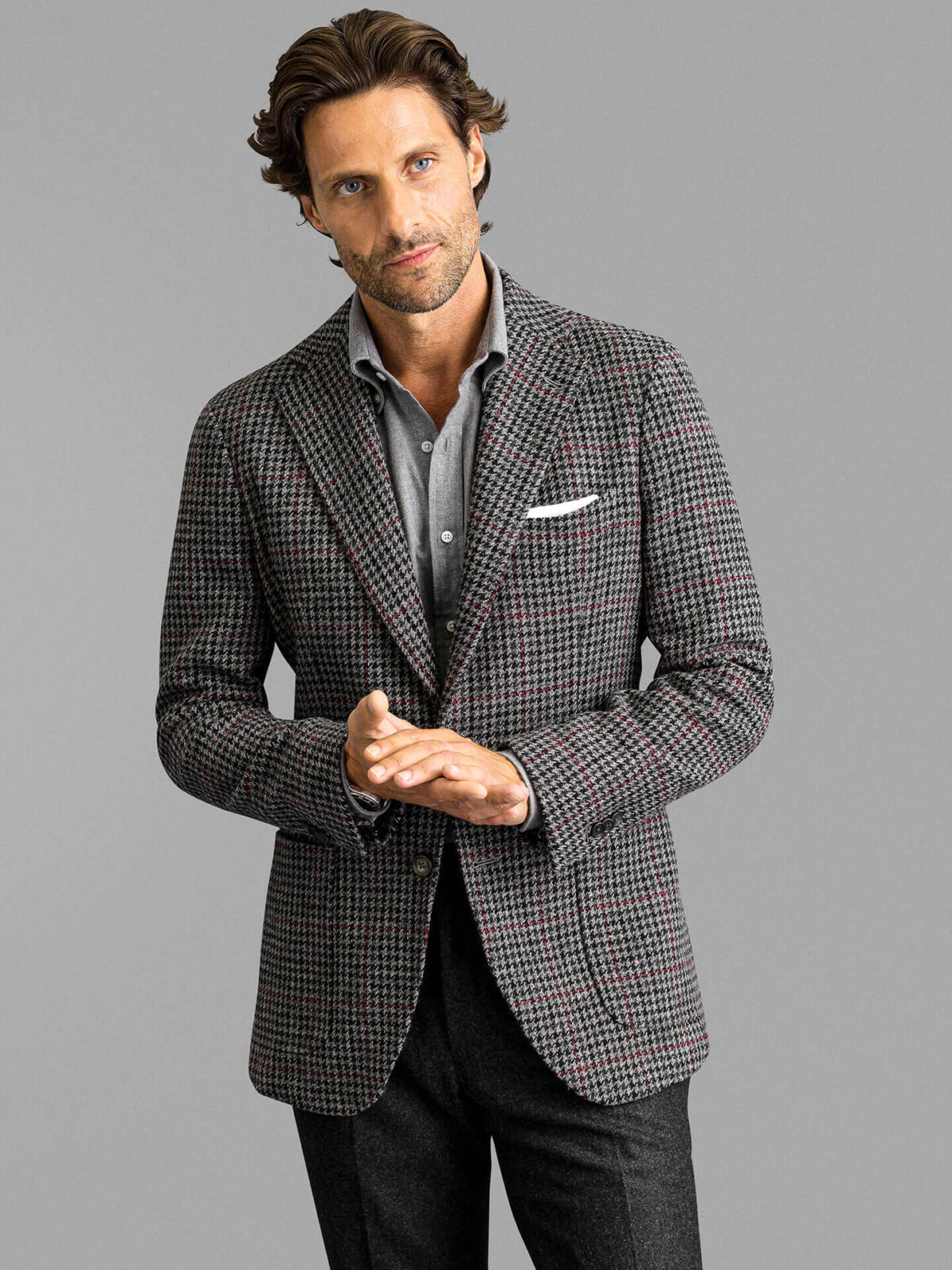 Grey Gun Check Tweed Waverly Jacket - Custom Fit Tailored Clothing