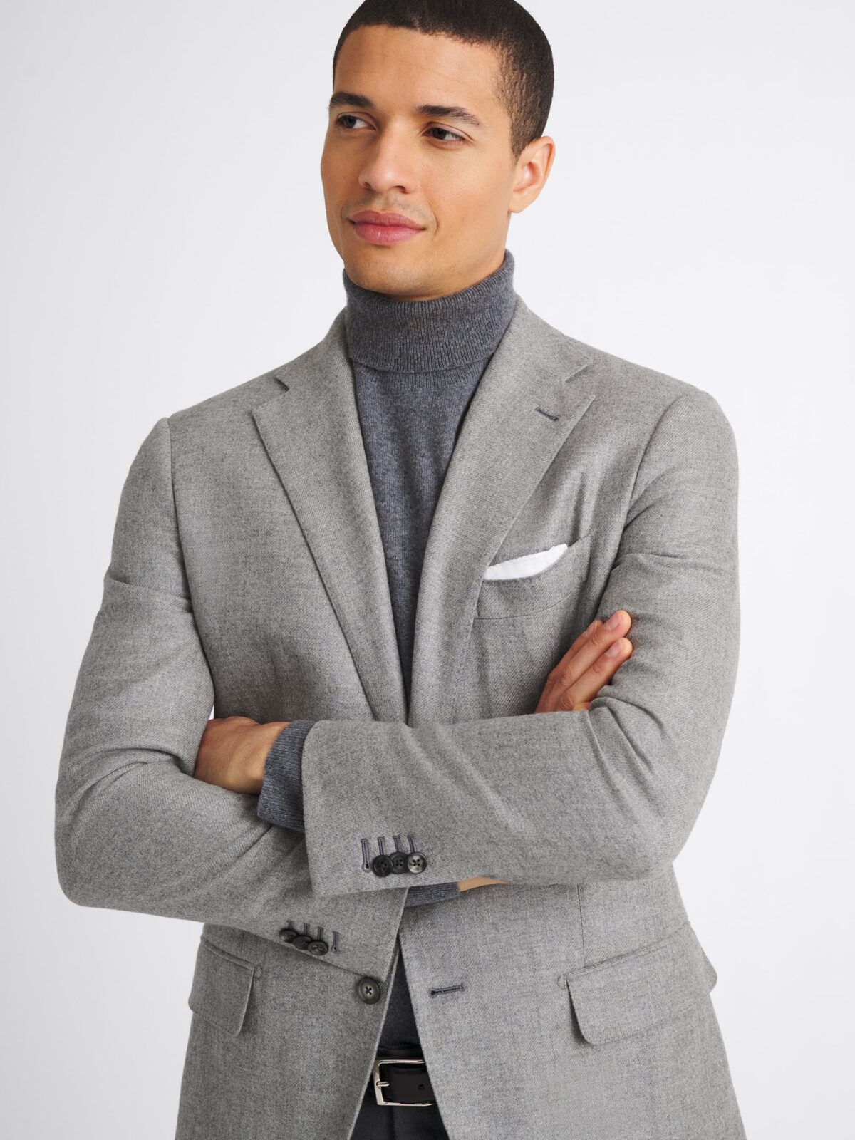 Loro Piana Fabric Grey Wool Cashmere Walker Jacket - Custom Fit