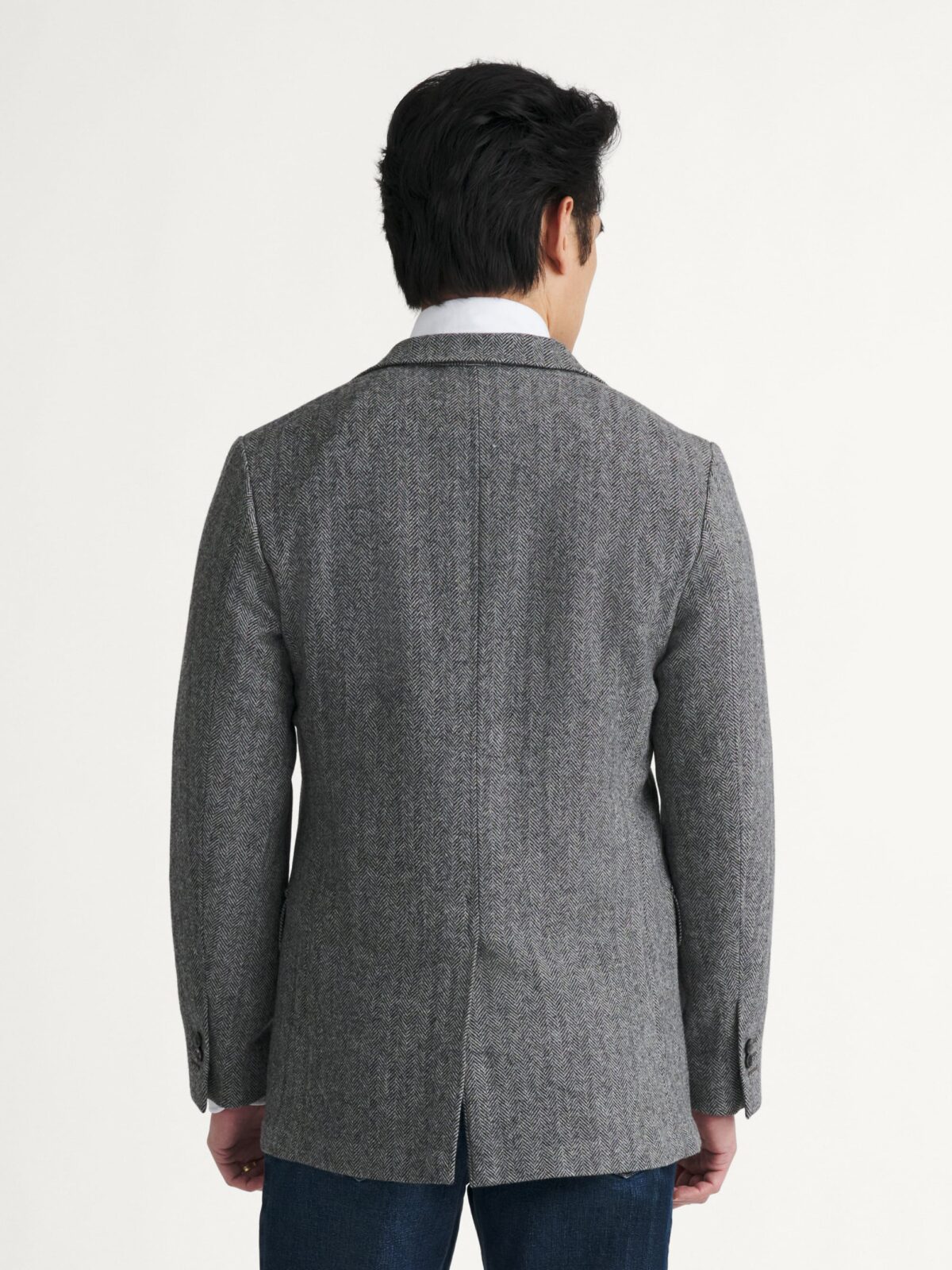 Grey Herringbone Shetland Tweed Andover Jacket - Custom Fit