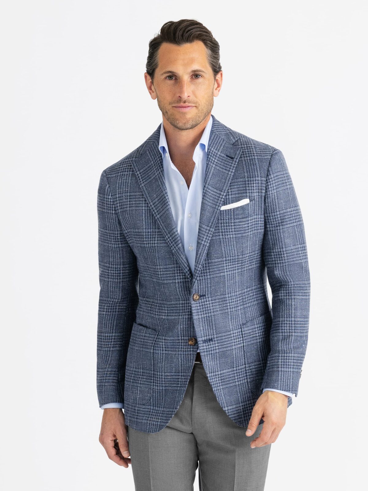 Loro Piana Fabric Slate Glen Plaid Linen Blend Hudson Jacket