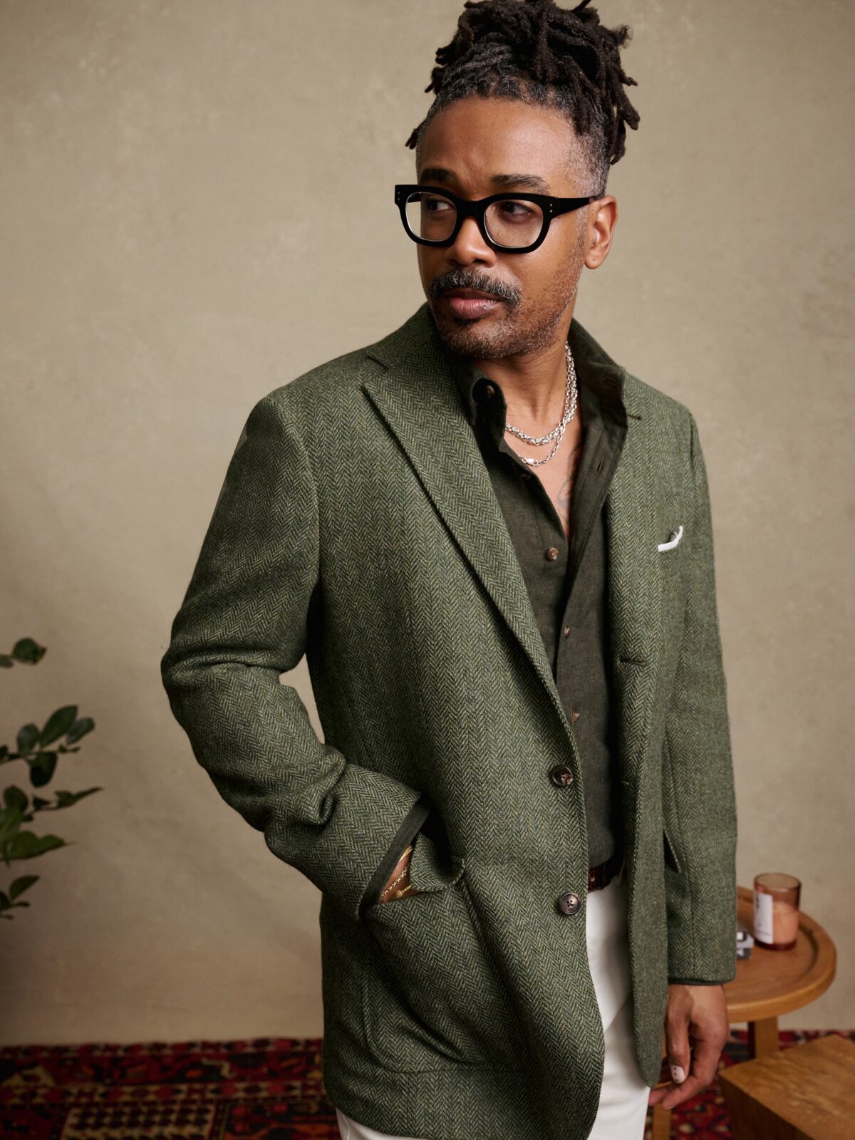 Green Herringbone Shetland Tweed Andover Jacket - Custom Fit