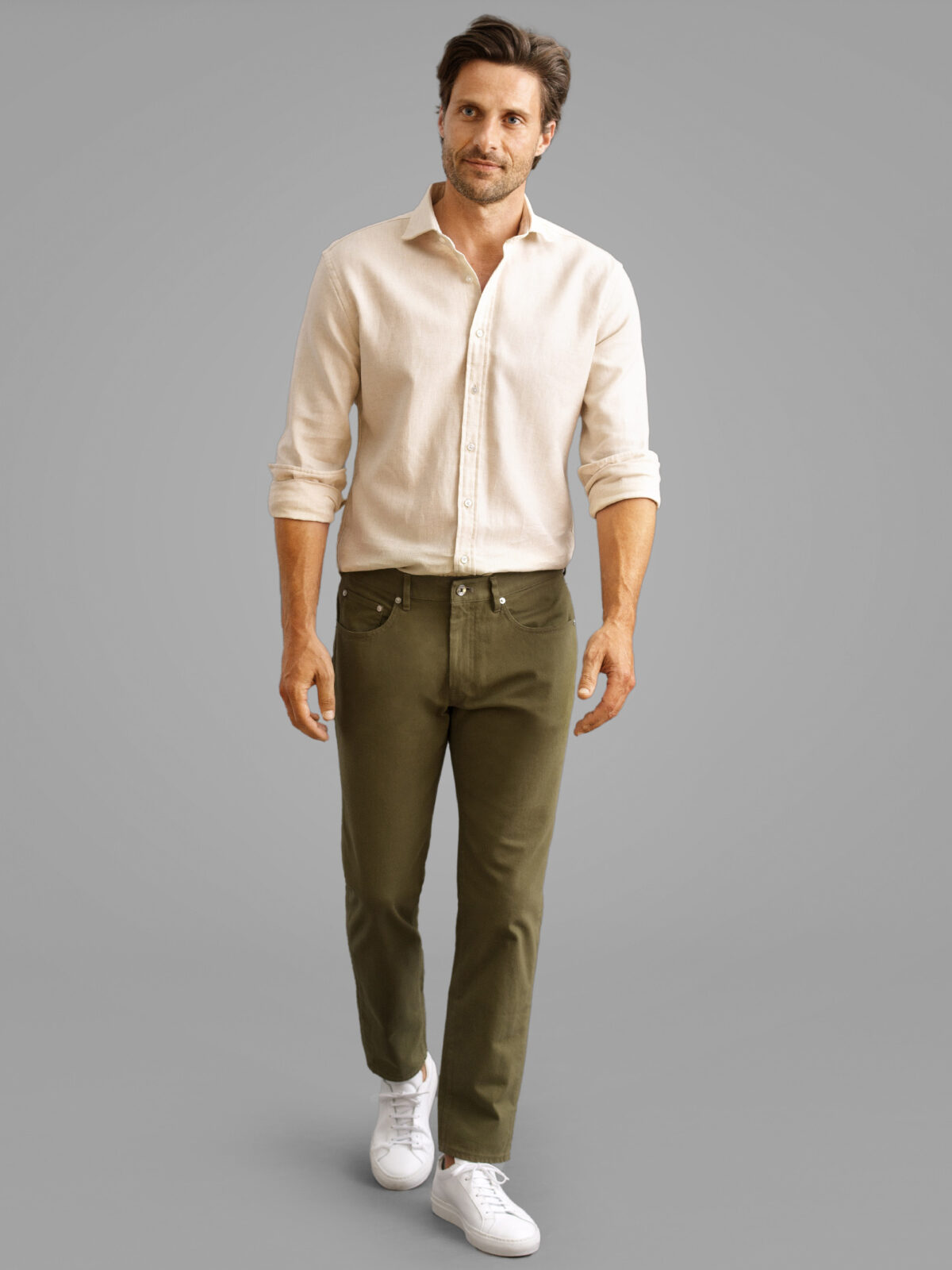 Novara Olive Stretch Slub Cotton 5-Pocket - Custom Fit Pants