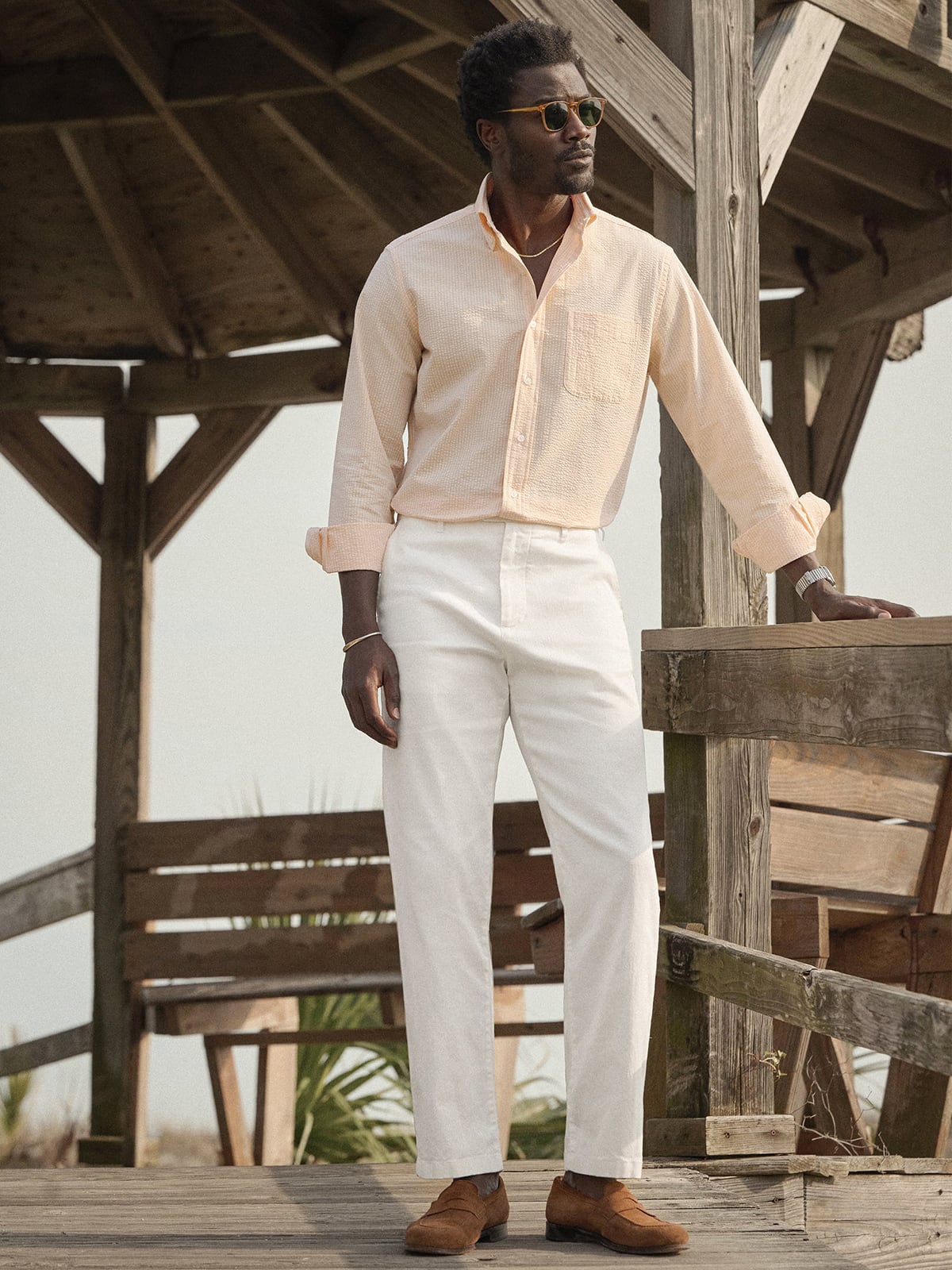 Bergamo Natural White Stretch Cotton and Linen Chino - Custom Fit