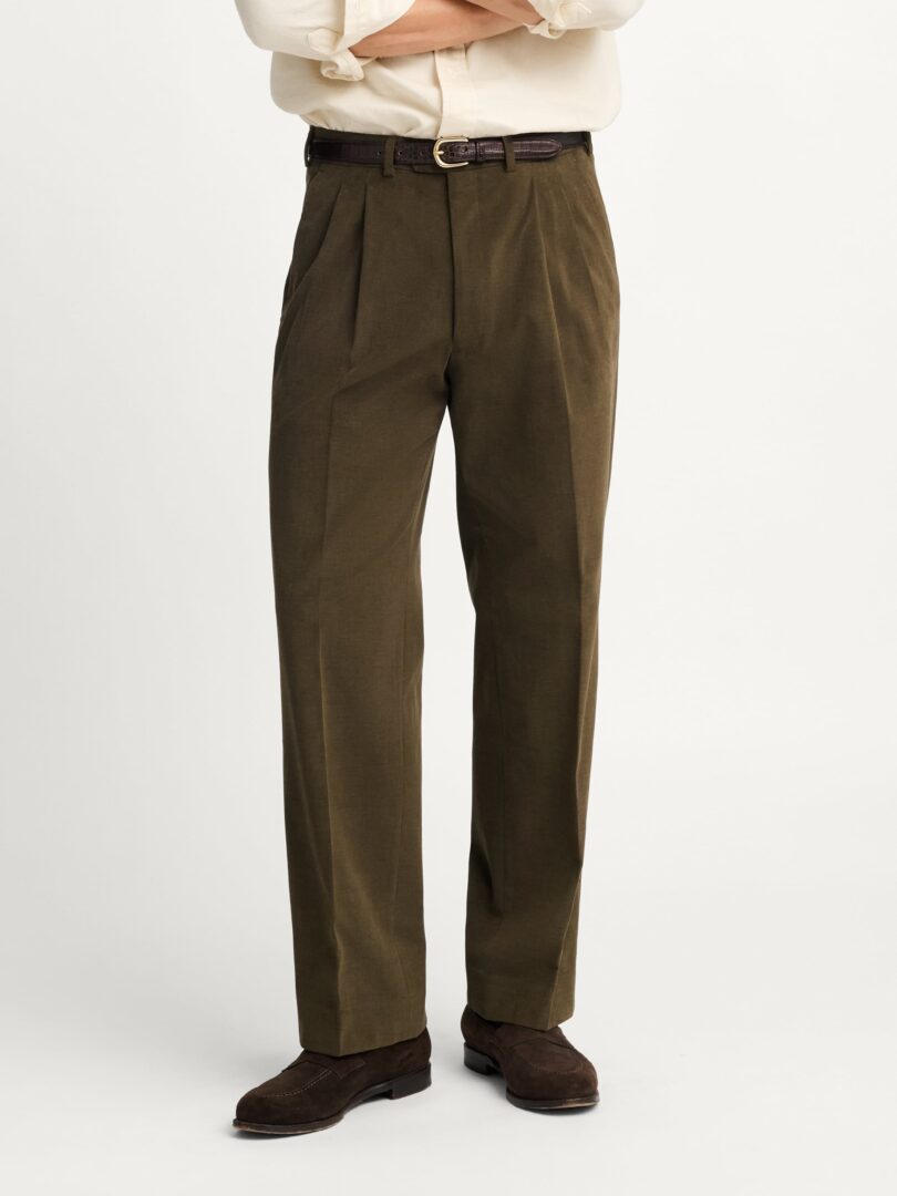 Olive Brushed Cotton Wide Leg Trouser Thumb Detail
