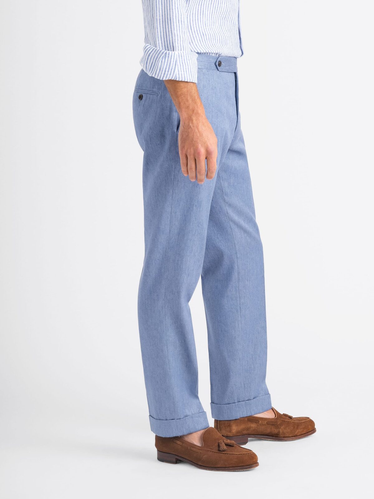 Loro Piana Fabric French Blue Linen Blend Stretch Denim Trouser 