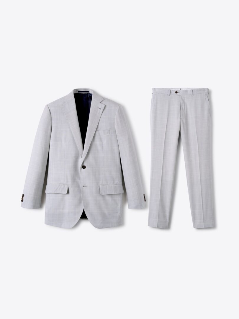 Men’s Drago Light Grey Glen Plaid S130s Tropical Wool Suit Thumb