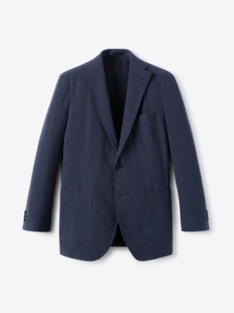Navy Irish Linen Bedford Peak Lapel Jacket - Custom Fit Tailored